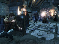 Harry using in-game cover in a fight against multiple enemies in Harry Potter and the Deathly Hallows - Part 2